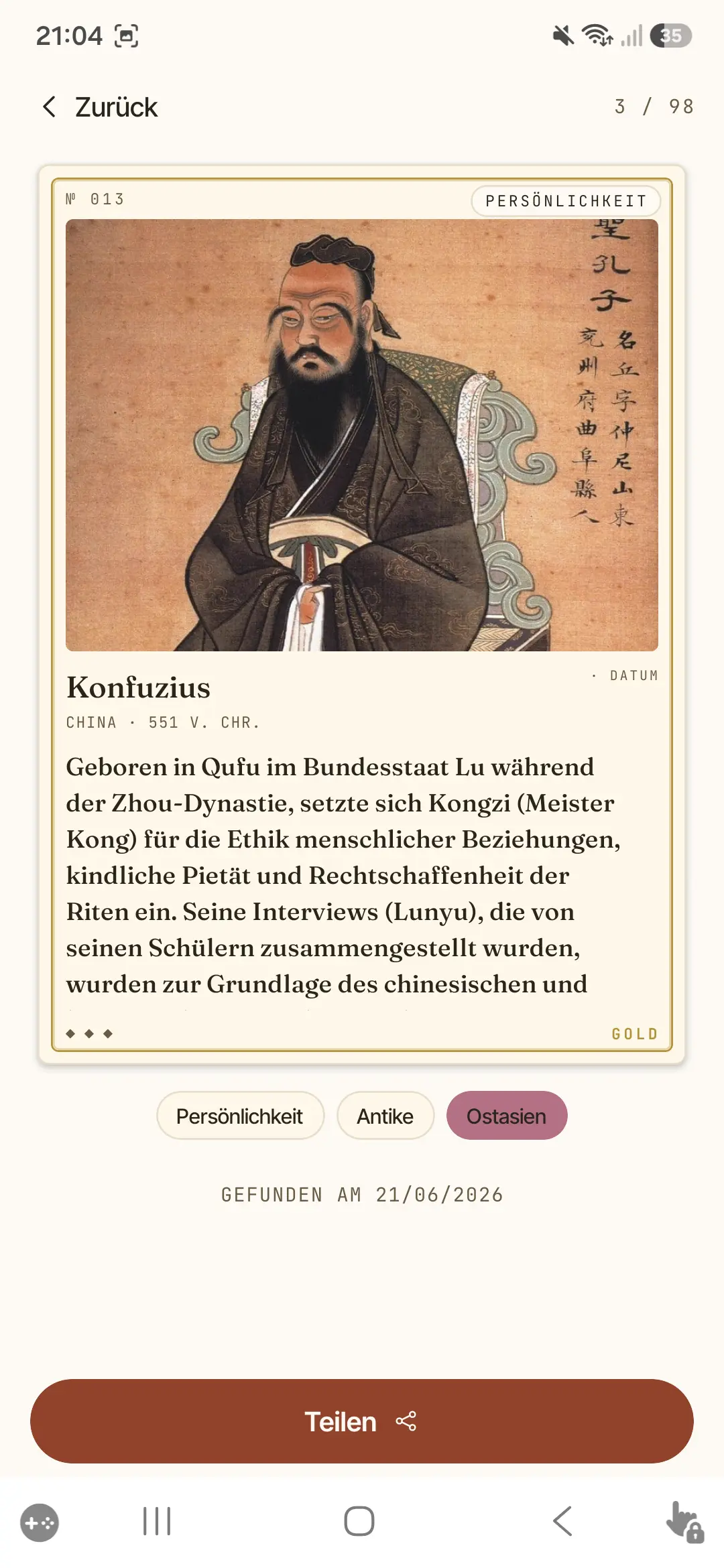 Der ausführliche historische Eintrag einer Karte