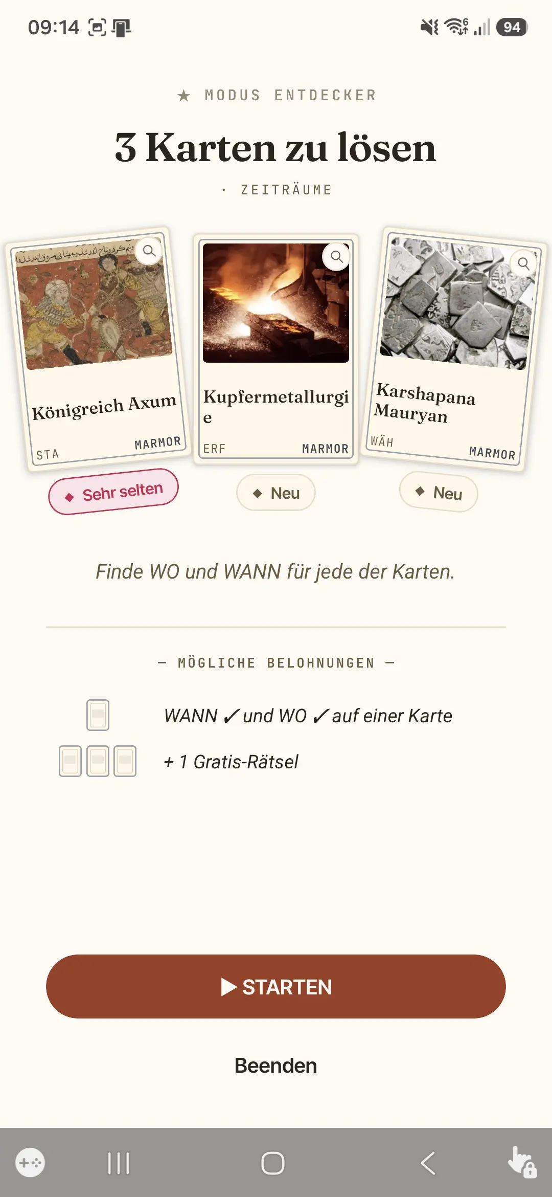 Das Ziehen von drei Karten zu Rundenbeginn