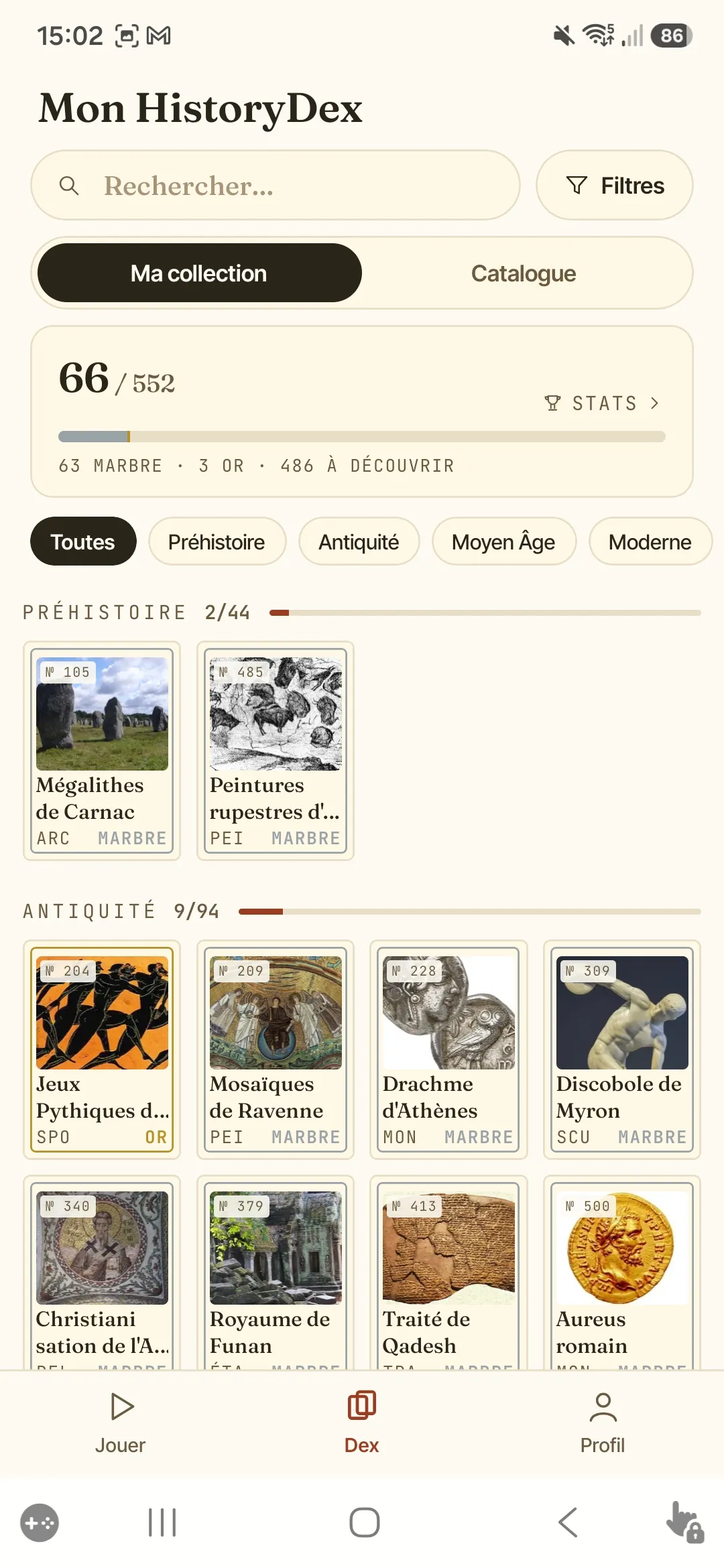 La collection — ton HistoryDex