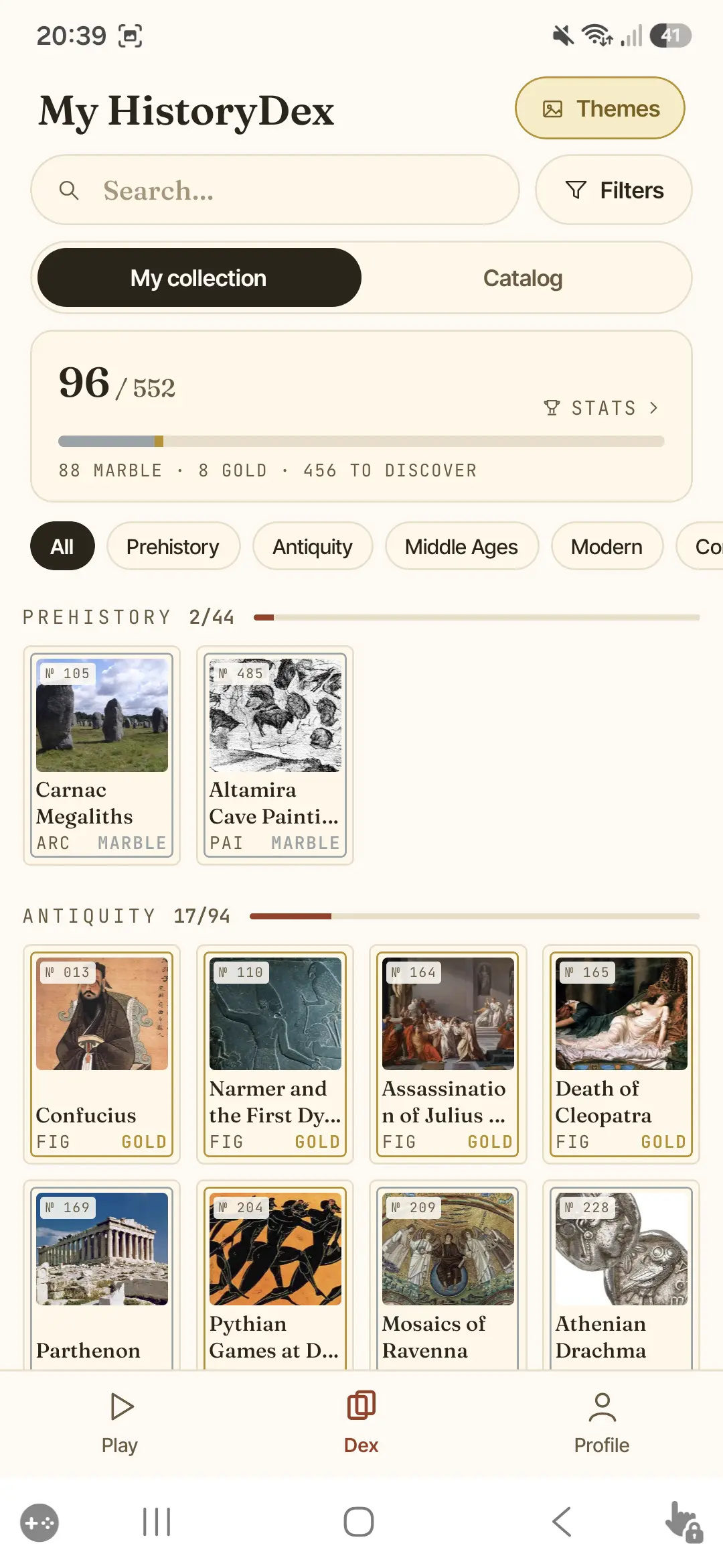 The collection — your HistoryDex