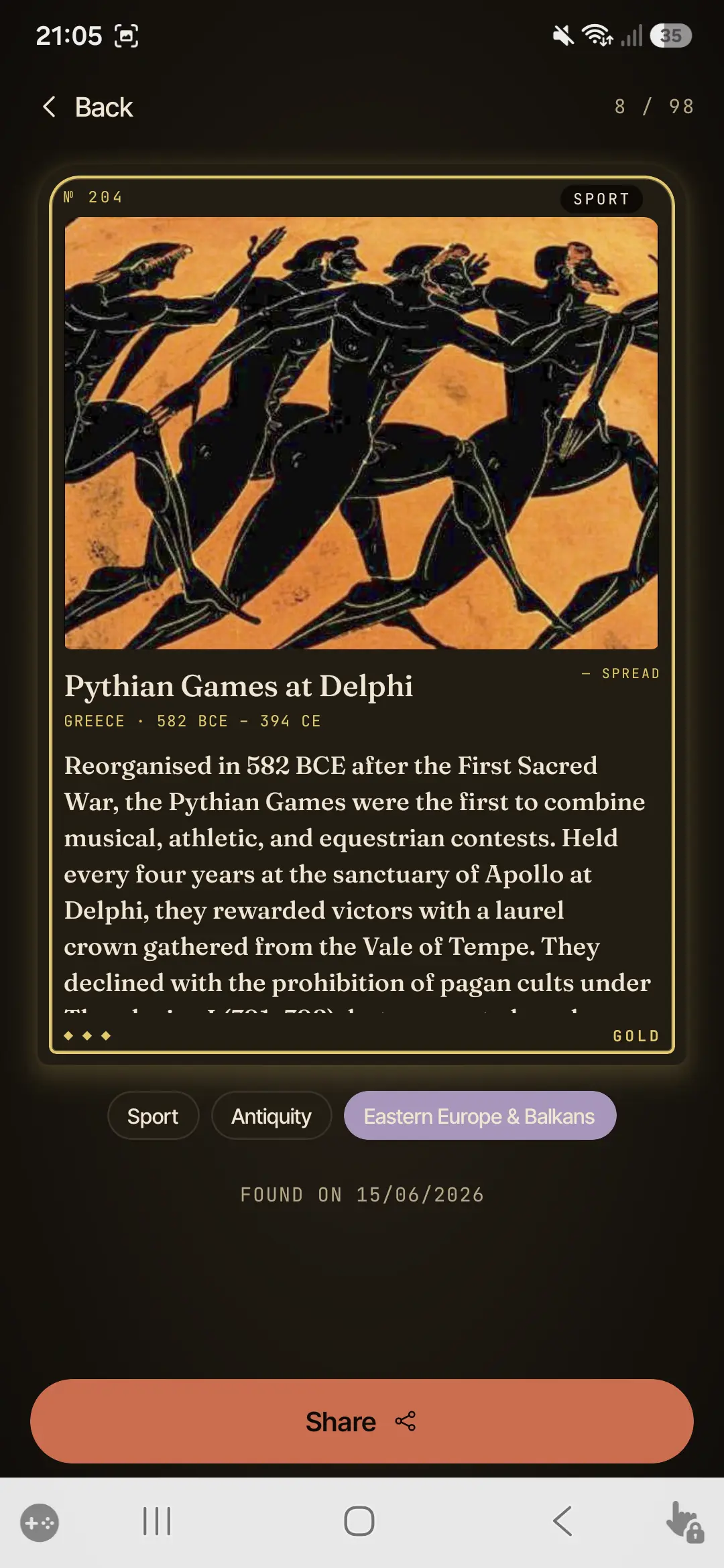 A card's entry in an exhibition theme