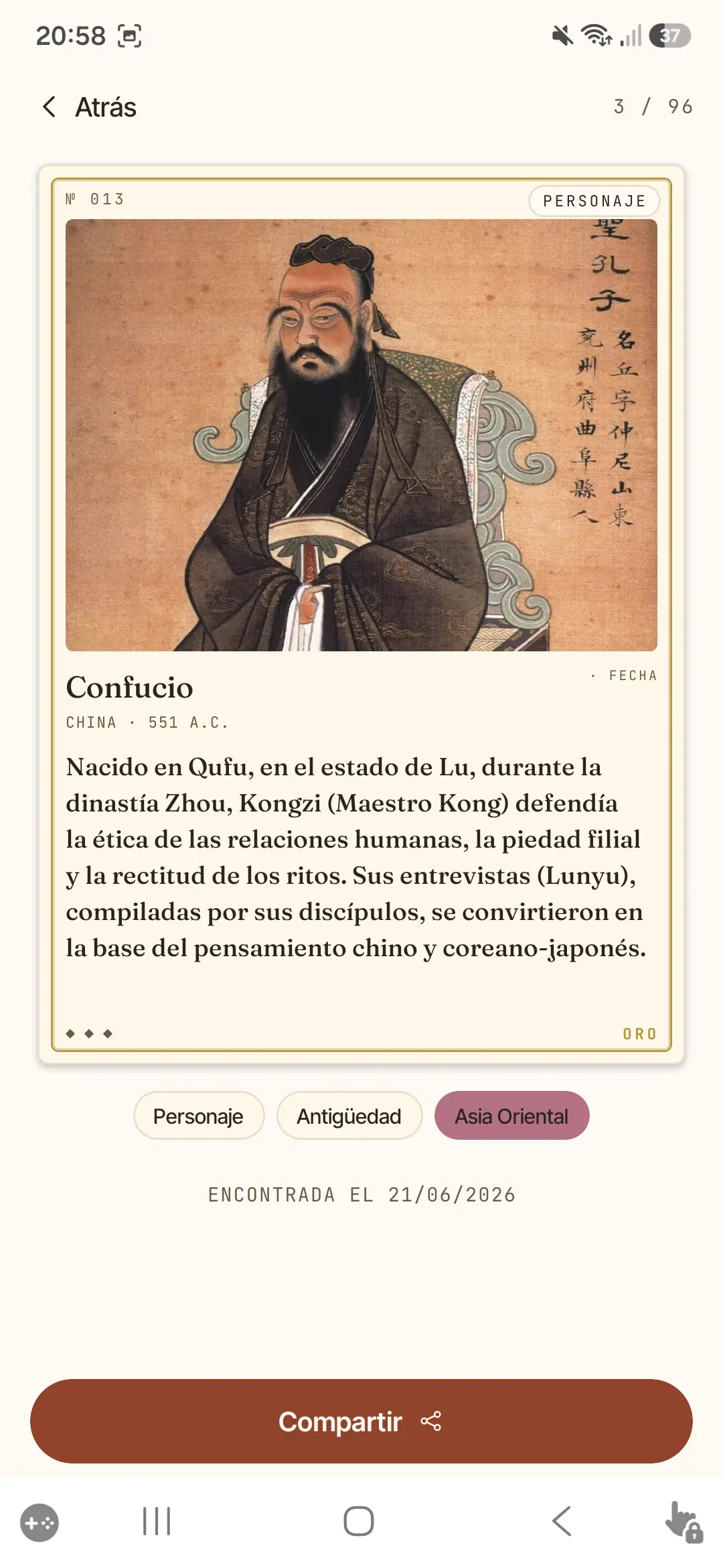 Ficha detallada de una carta — Confucio
