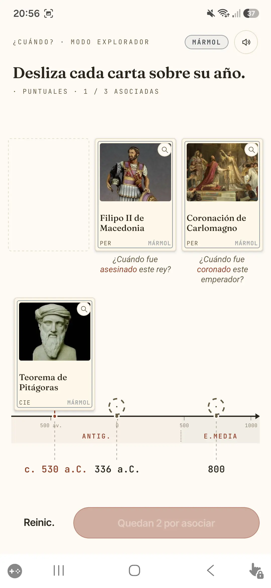 Datar una carta en la línea del tiempo