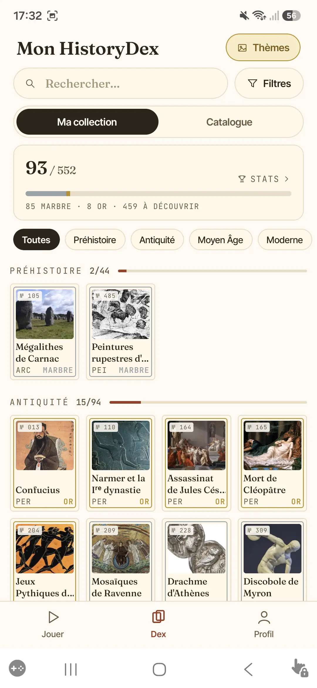 La collection — ton HistoryDex