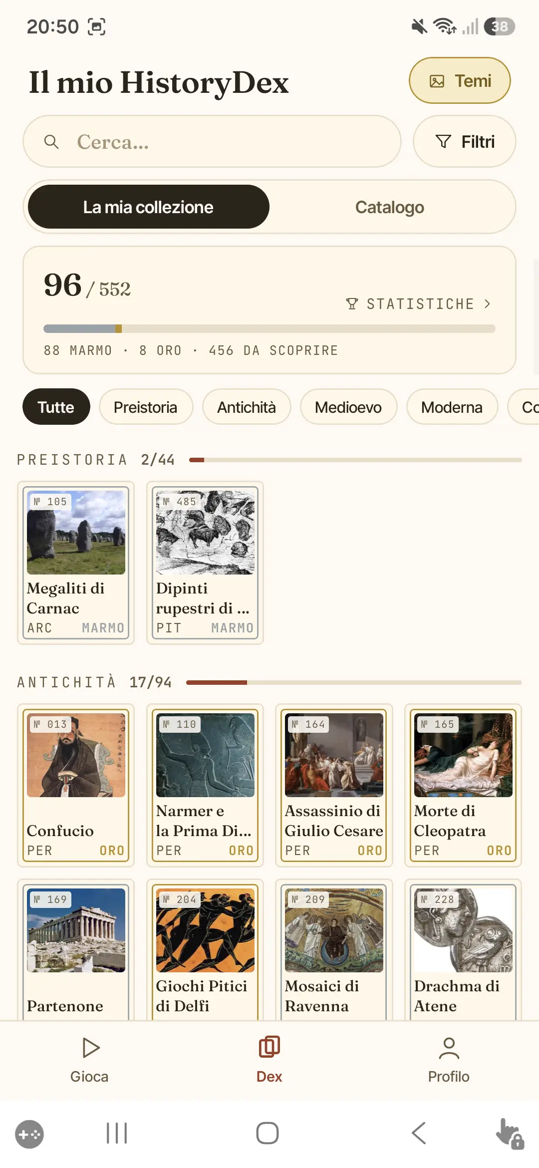 La collezione — il tuo HistoryDex