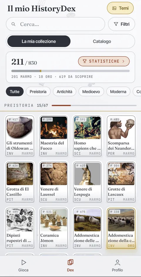 La collezione in un tema chiaro