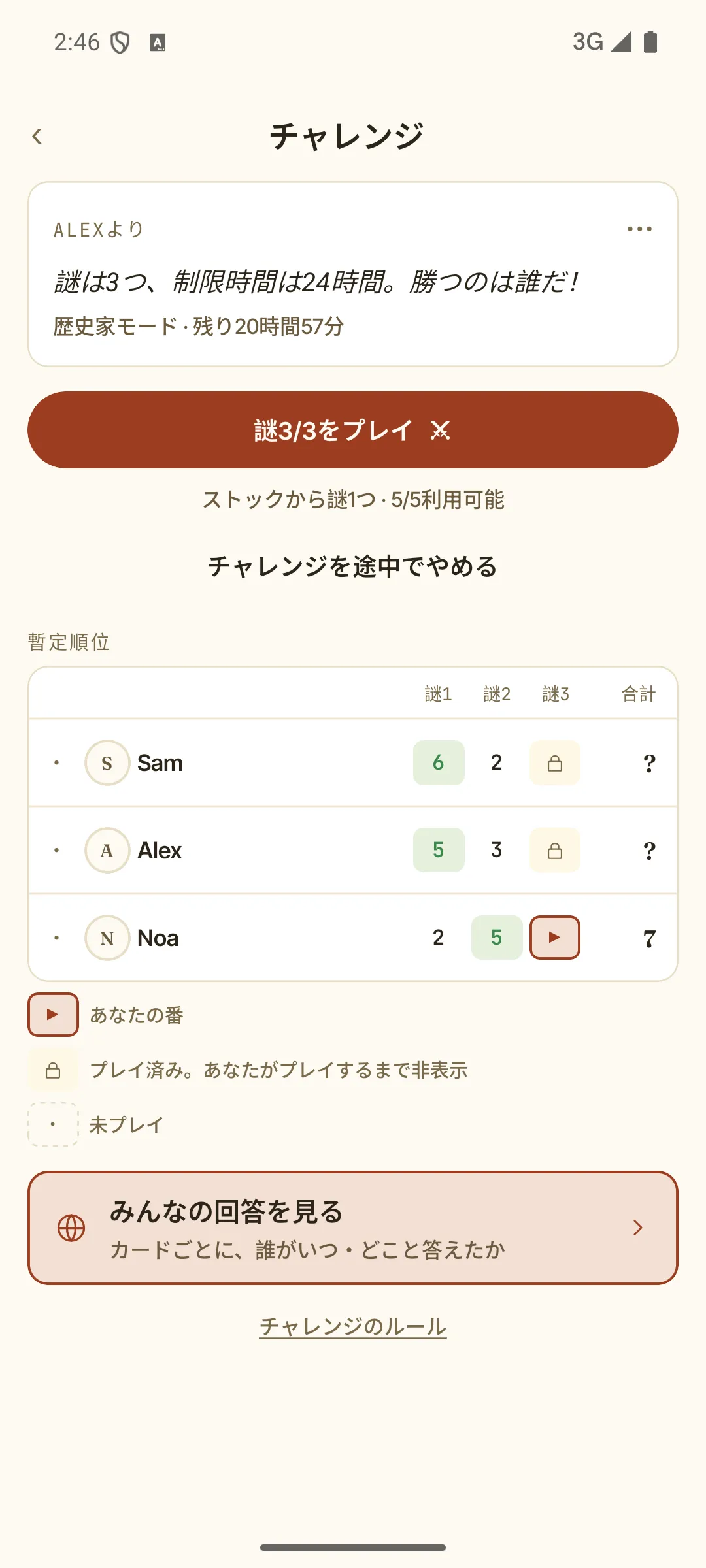 マルチプレイのチャレンジ — 謎ごとの暫定順位