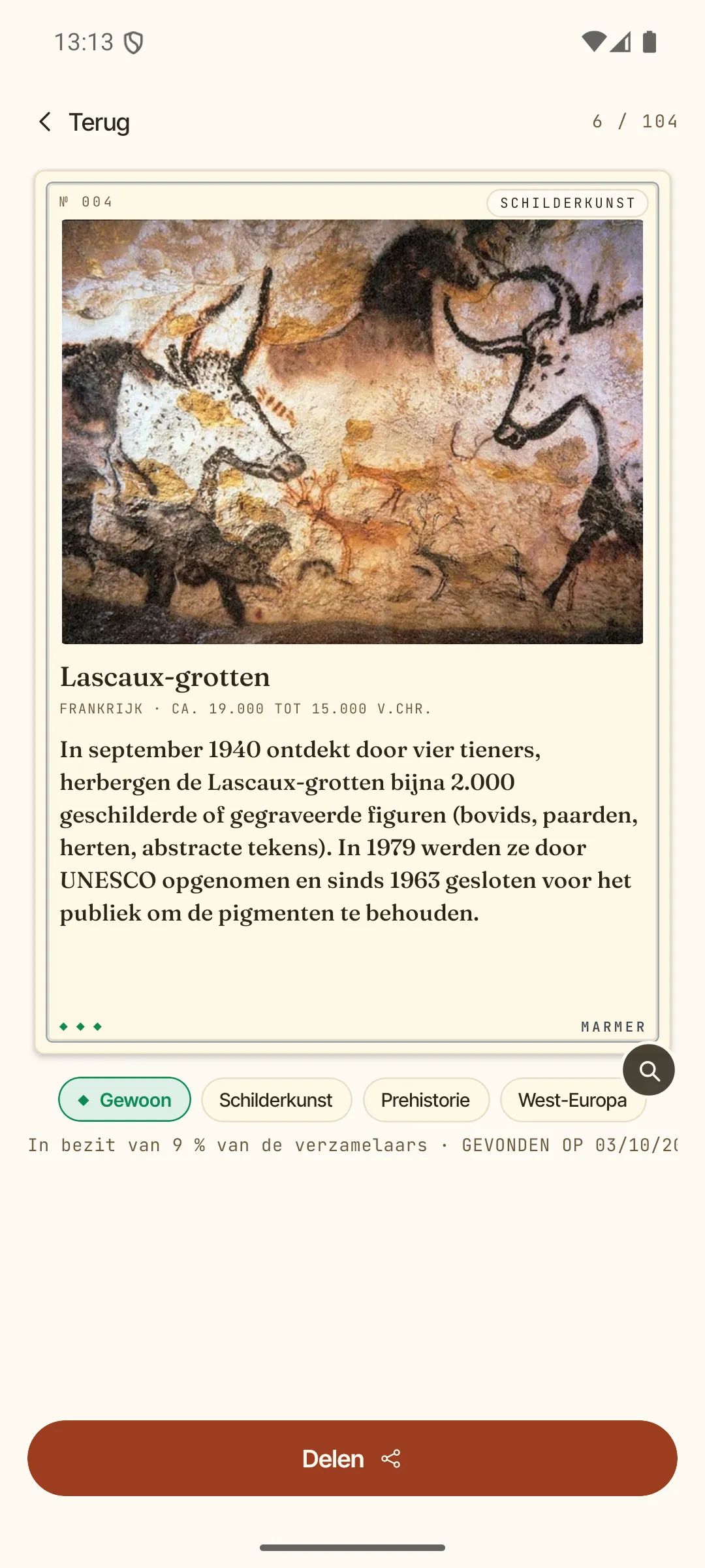 Uitgebreide beschrijving van een kaart — Grot van Lascaux