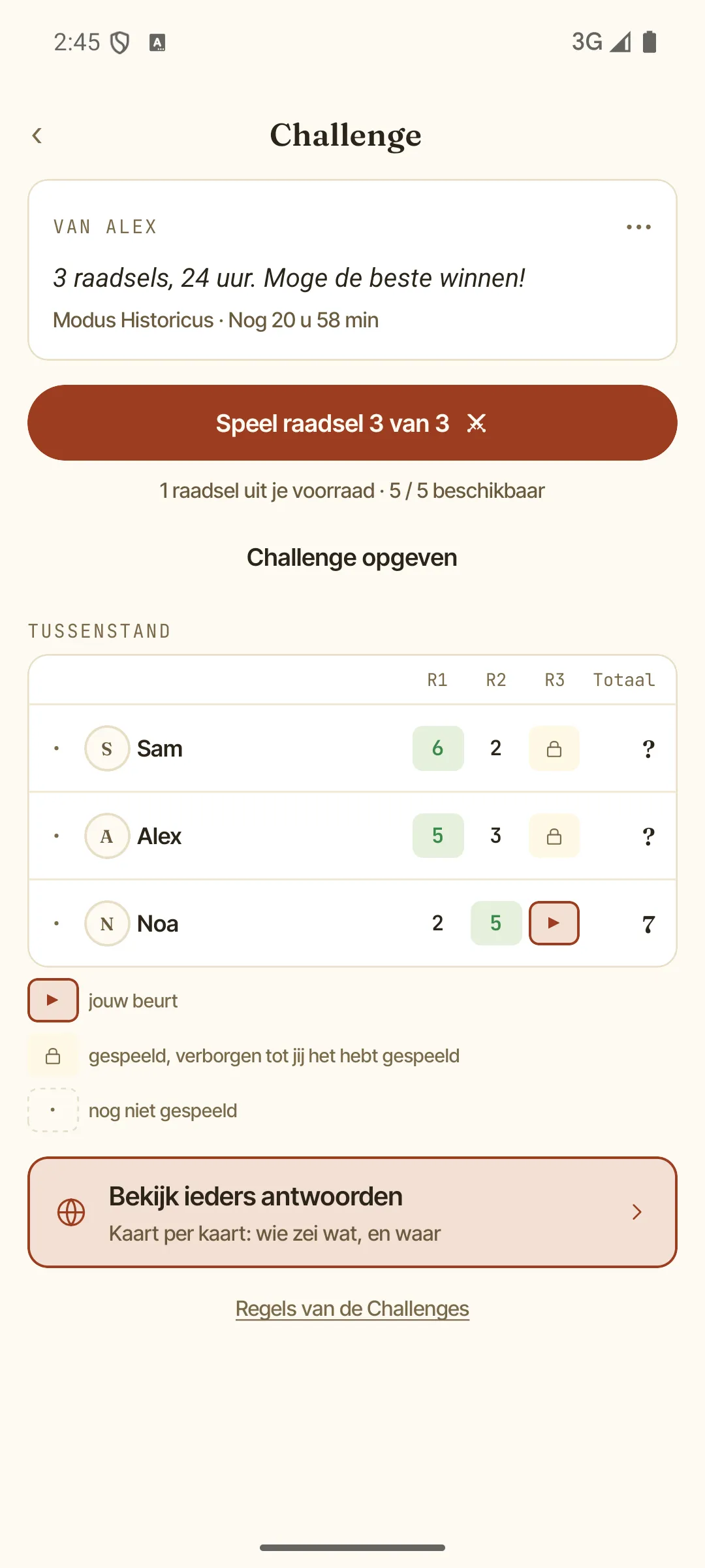 Een multiplayer-challenge — de tussenstand, raadsel per raadsel