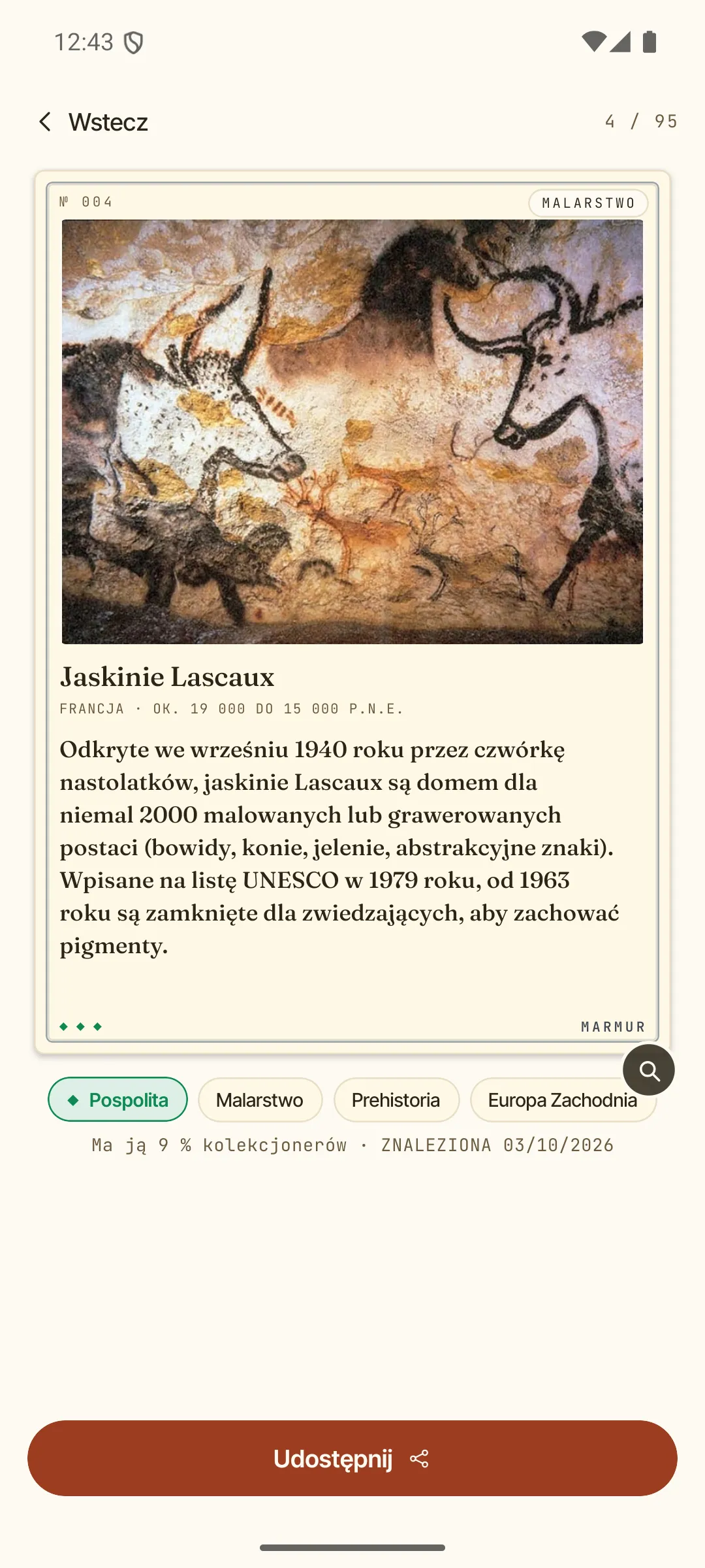 Szczegółowy opis karty — Jaskinia Lascaux