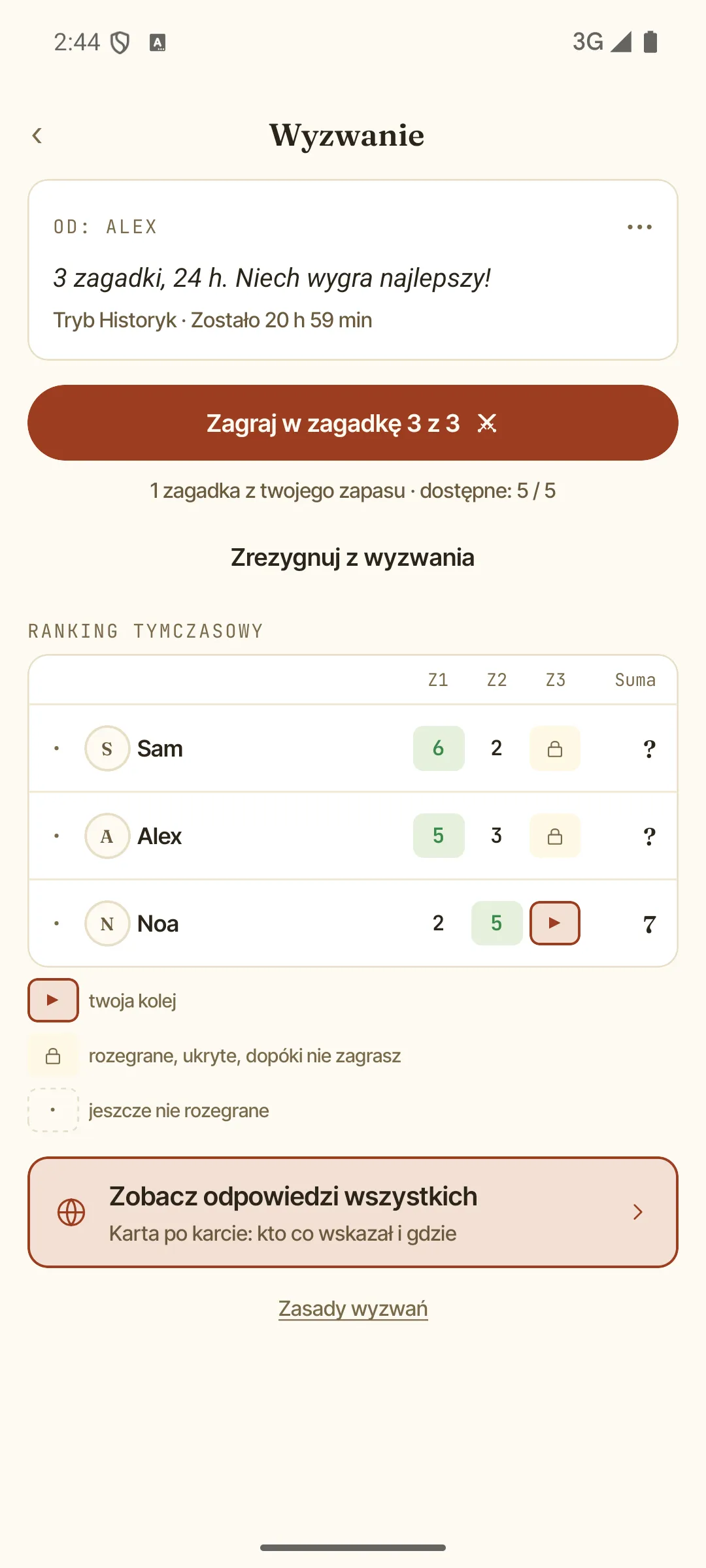 Wyzwanie wieloosobowe — ranking tymczasowy, zagadka po zagadce