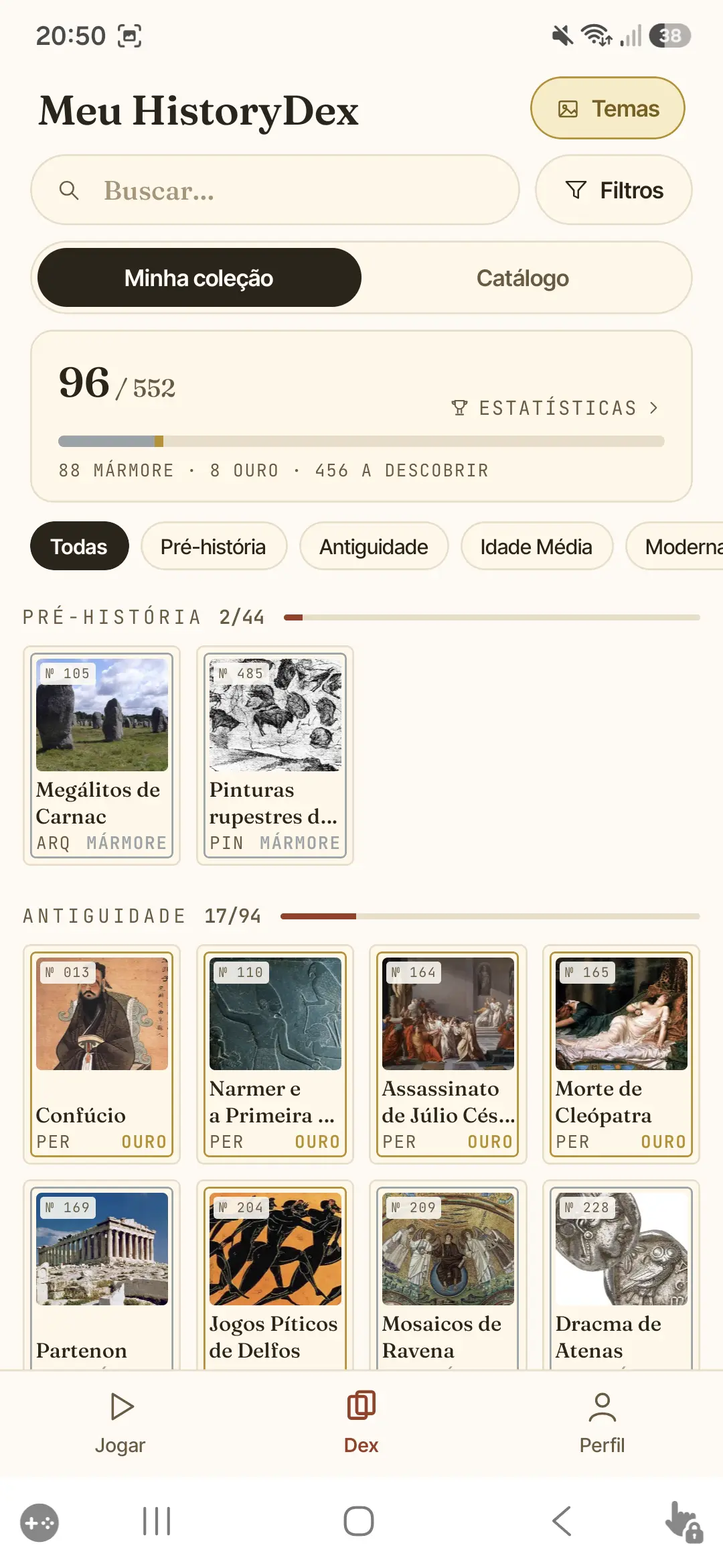 A coleção — o teu HistoryDex