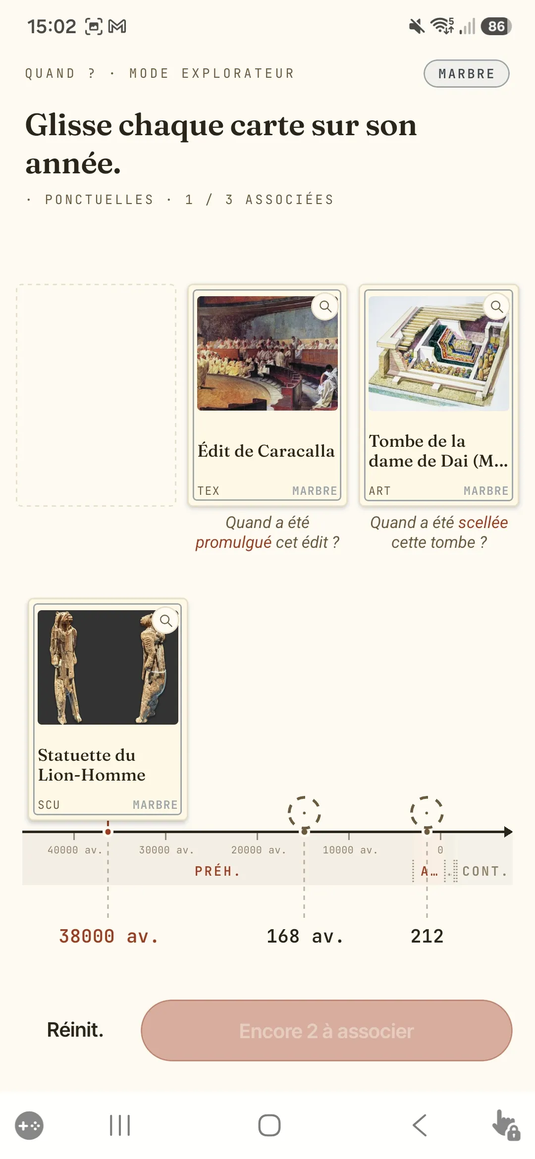 Glisser une carte sur la frise chronologique pour la dater