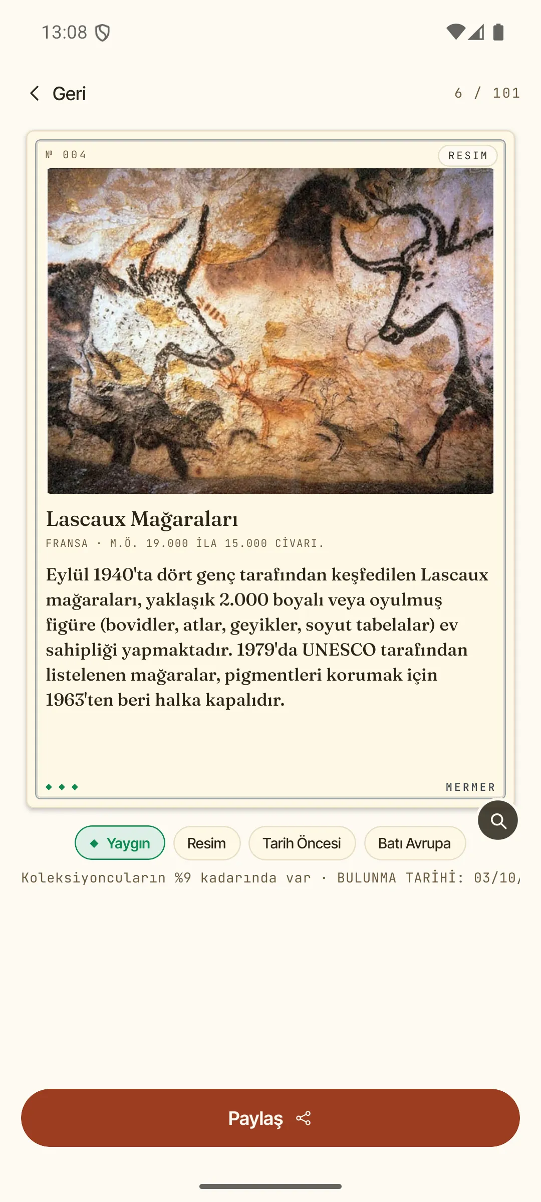 Bir kartın ayrıntılı tarihçesi