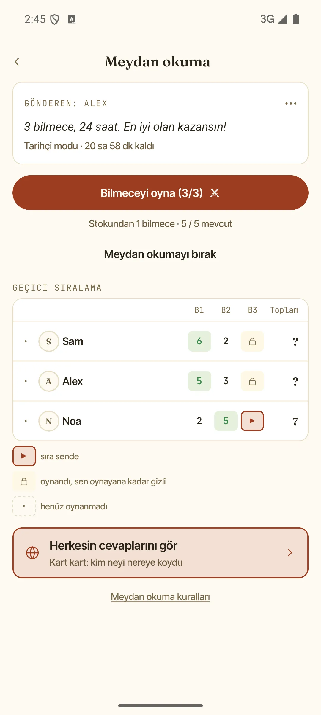 Çok oyunculu bir meydan okuma — bilmece bilmece geçici sıralama