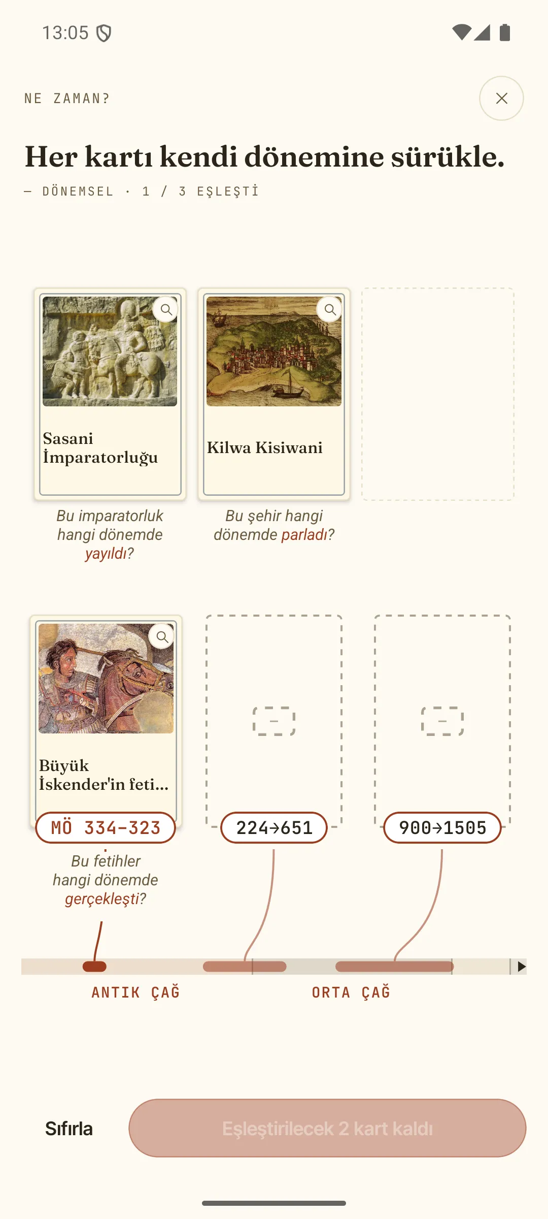 Bir kartı zaman çizelgesinde tarihlendirmek